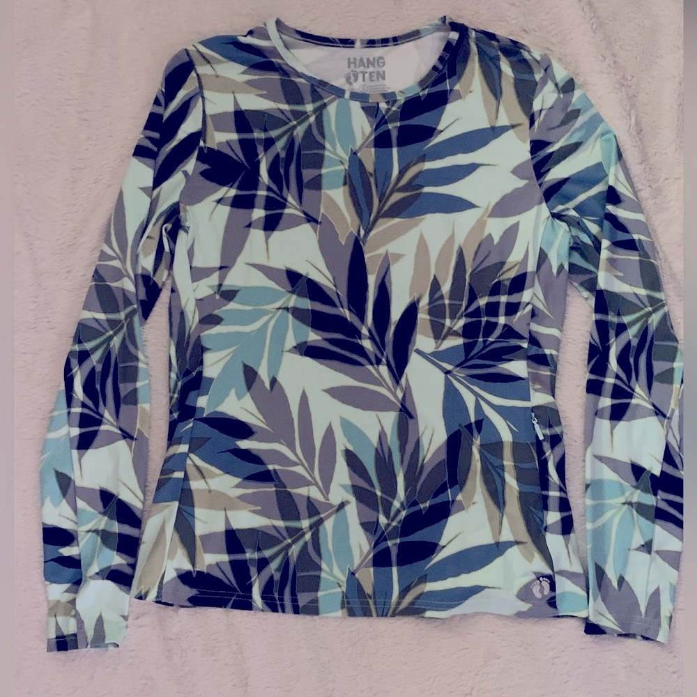 Hang Ten Rash Guard Floral Tropical Hawaiian Long Sleeve Swim Size S EC